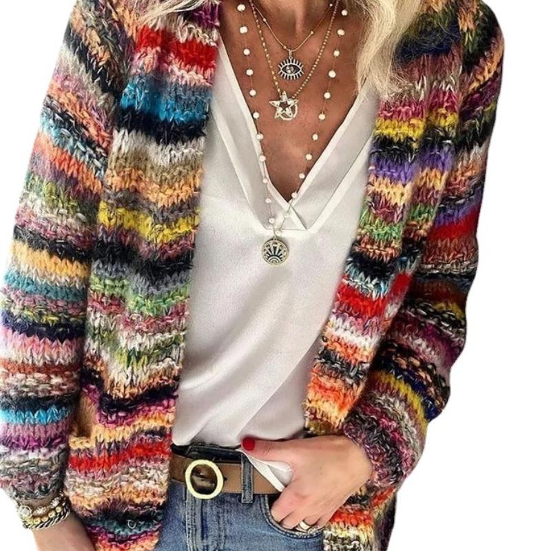 Herbst und Winter Locker Sonnenschein Verspielt Bunt Damen Strickjacke mit Print