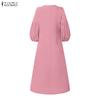ZANZEA Women Casual V-Neck 3/4 Sleeve Loose Patchwork Embroidery Long Dress