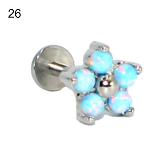 1Pc Women Titanium Steel Faux Opal Flower Labret Lip Ring Ear Stud Helix Jewelry