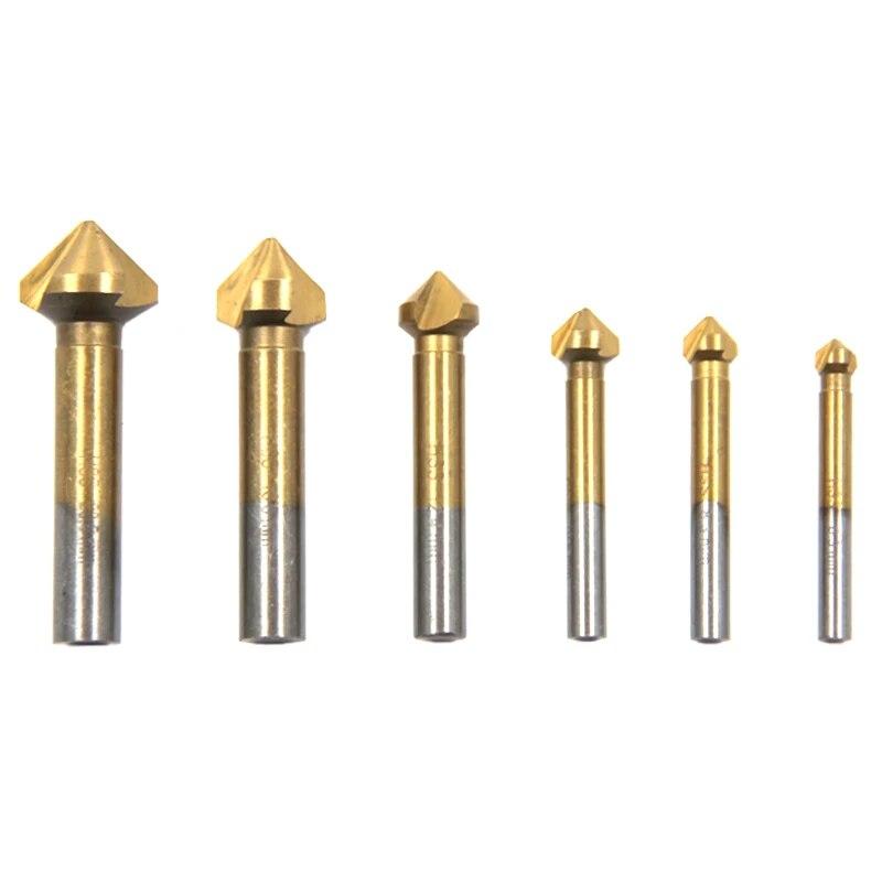 90 Degree Three Blade Full Grind Chamfer Cutter for Hole Enlargement Deburring Spot Facer Drill 6pc Woodwork Drill Bit Tool Set