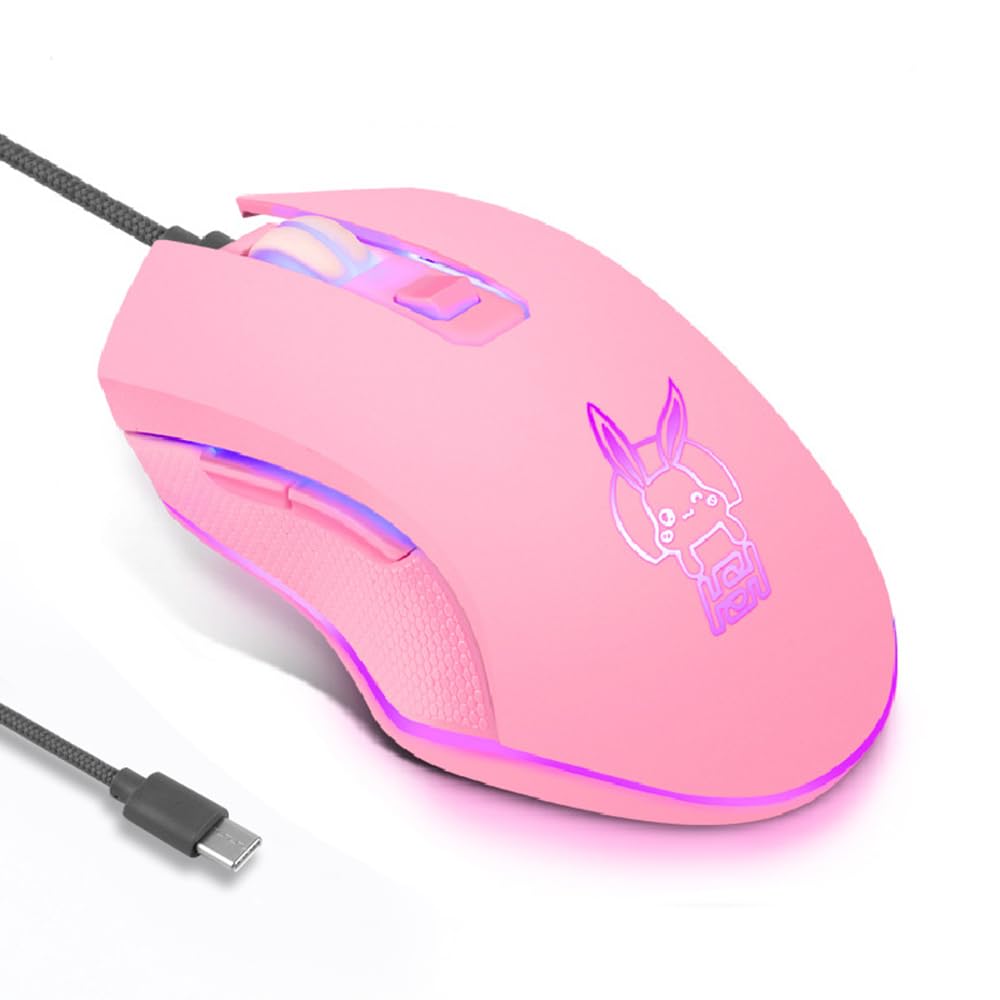 Cute Wired Gaming Mouse with DPI and Quiet Compatible with and Android Devices Type-C Connection, 4-stage Adjustment, Operation. Laptops, Tablets,