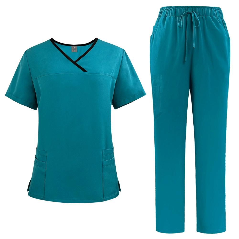 Krankenschwester Uniform Medizinische Schönheit SPA Uniform Zahnarzt Kittel Pflege Gesundheitswesen Kittel Set Damen Chirurgie Kittel Oberteil+Hose Anzug Großhandel