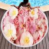 Vintage Floral Round Beach Towel with Tassels, Farmhouse Flower Beach Blanket, Soft Microfiber Yoga Meditation Mat Picnic Rug