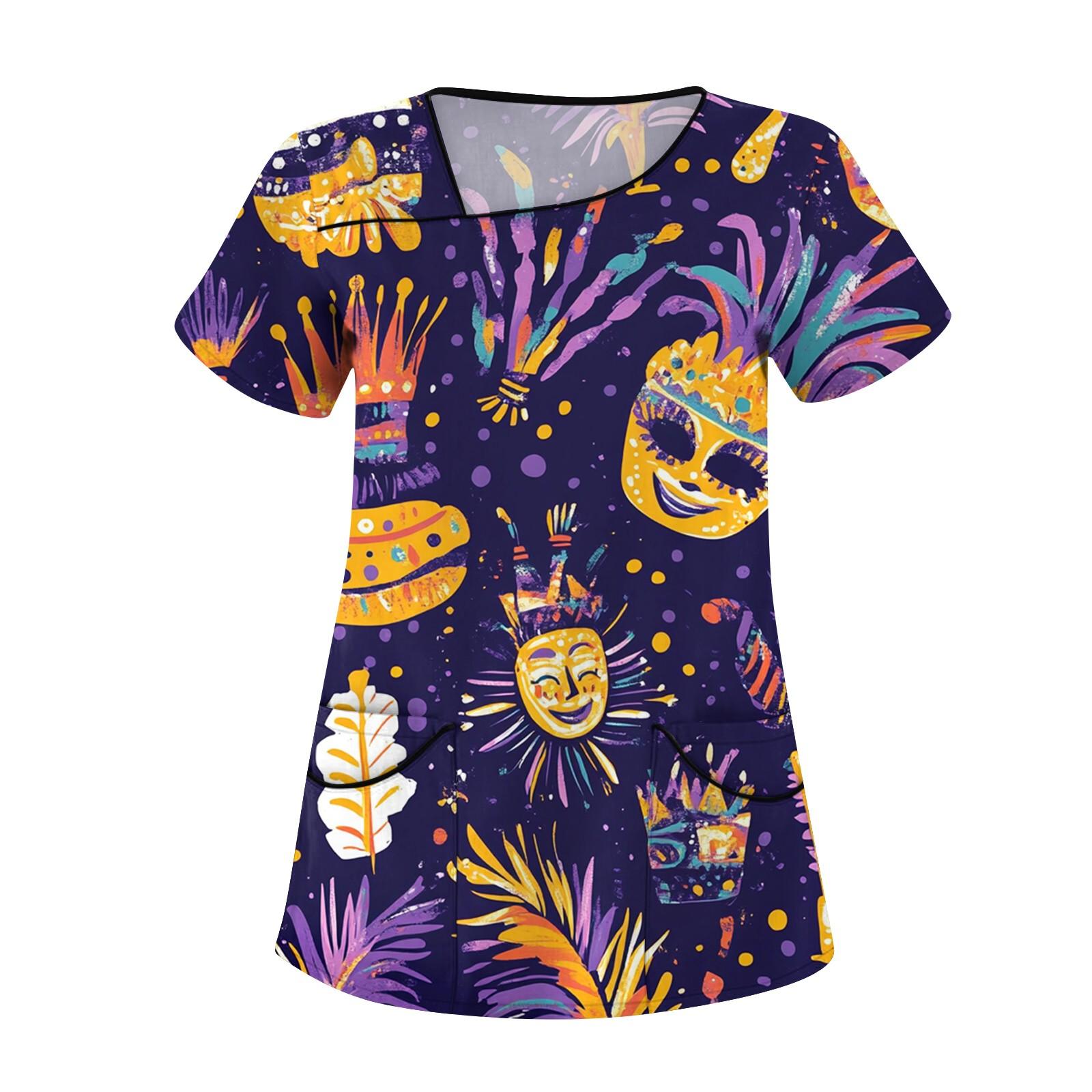 

Женская повседневная рабочая одежда с короткими рукавами и наклонным воротником с принтом и двойными карманами XL жёлтый