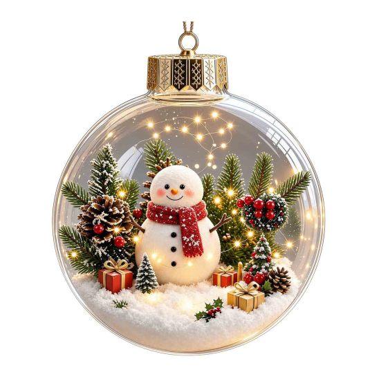 Glowing Tree Decorations Christmas Story Ornament, Mini Holiday Scene In Ball Hanging Decoration, Gift for Friends Light Up Acrylic Clear Pendant Xmas
