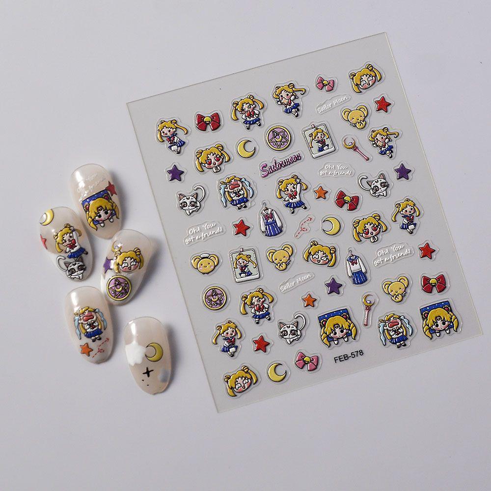 Retro Anime Sailor Moon 5D Nail Art Aufkleber - Niedliche Usagi Tsukino Geprägter Japanischer Stil.