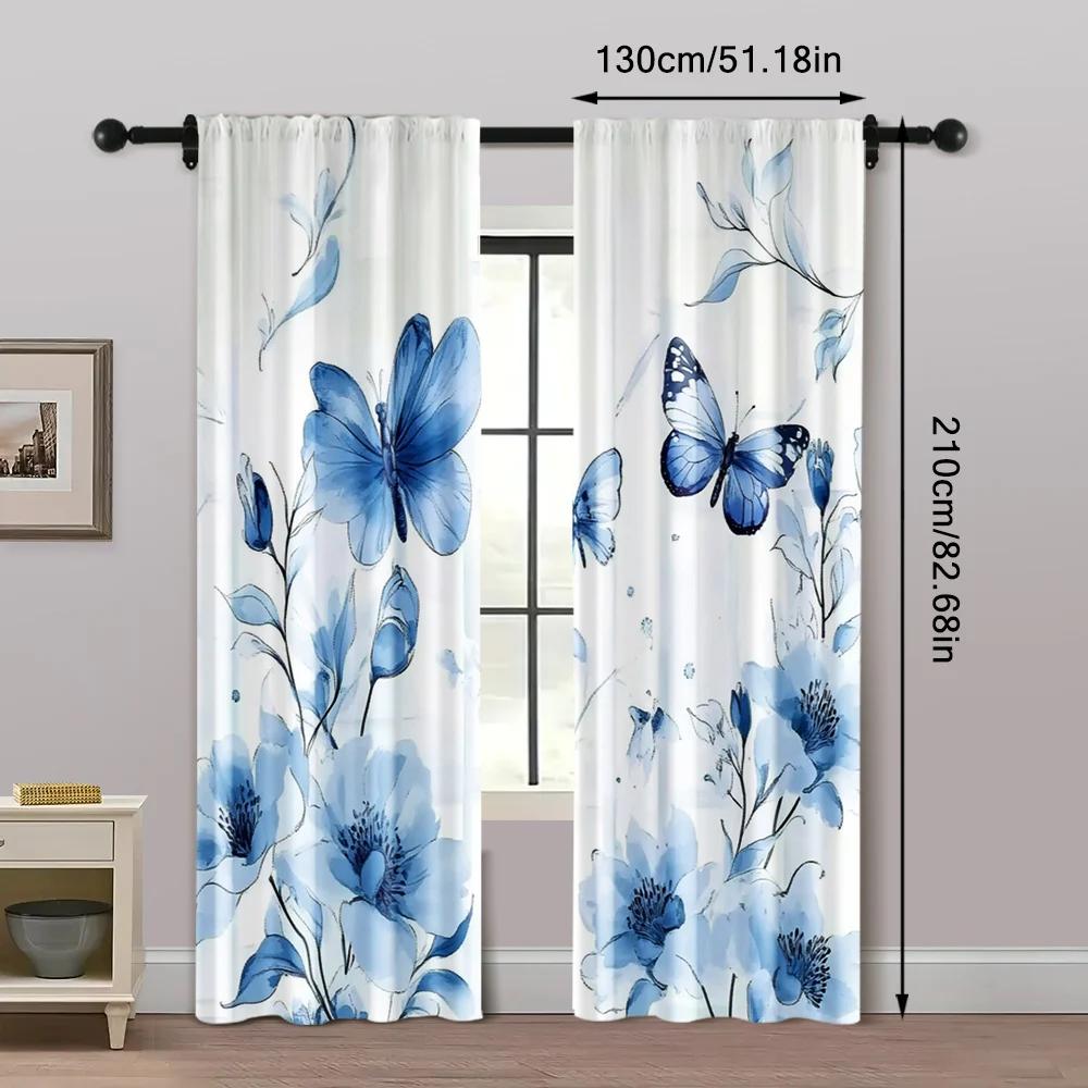 2Pcs, Creative Curtains 2D Print Violet Butterfly Print Versatile 100% Polyester (Without Rod) Thermal Insulation, And Room
