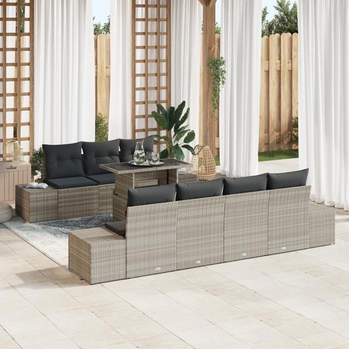 VidaXL Ensemble de canapé de jardin 8 pièces avec coussins gris clair en rotin synthétique 3357865