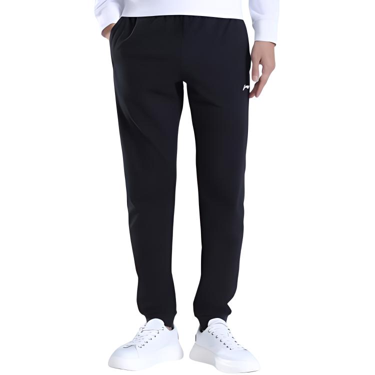 Li-Ning Fleece Lined Warm Cuffed Casual Comfortable Knitted Sports Pants Men bottoms Black AKLT553-3