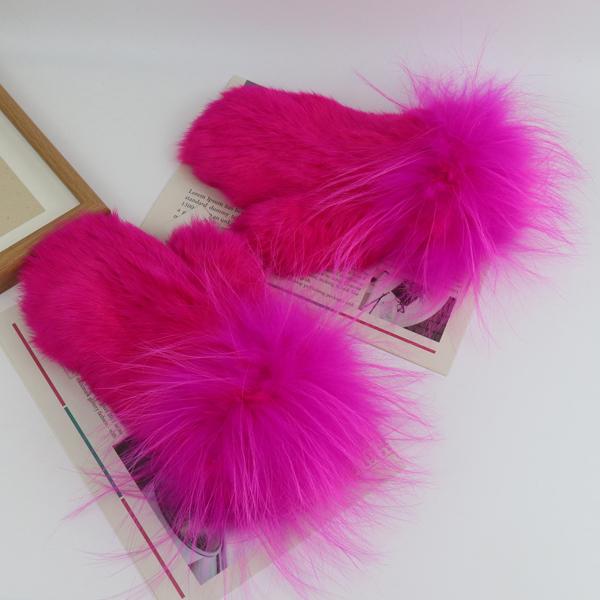 Winter women thick style real rabbit fur gloves with fox fur Outdoor keep warm real rabbit fur mittens Girls fashion glove