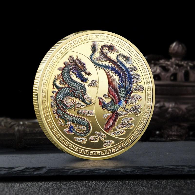 Chinese Dragon and Phoenix Auspicious Commemorative Coins Gold and Silver Coins Collection Coins