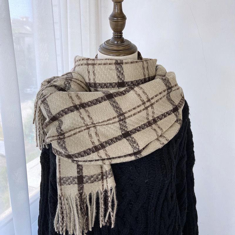 New Imitation Cashmere Plaid Warm Scarf for Women Winter Korean Version Versatile Student Couple Girl Scarf Men's Trendy