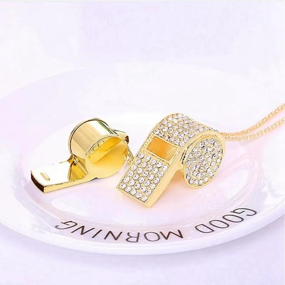 Shining Whistle Chain Crystal Rhinestone Gold Bling Whistle  For Referees, Coaches, Teachers