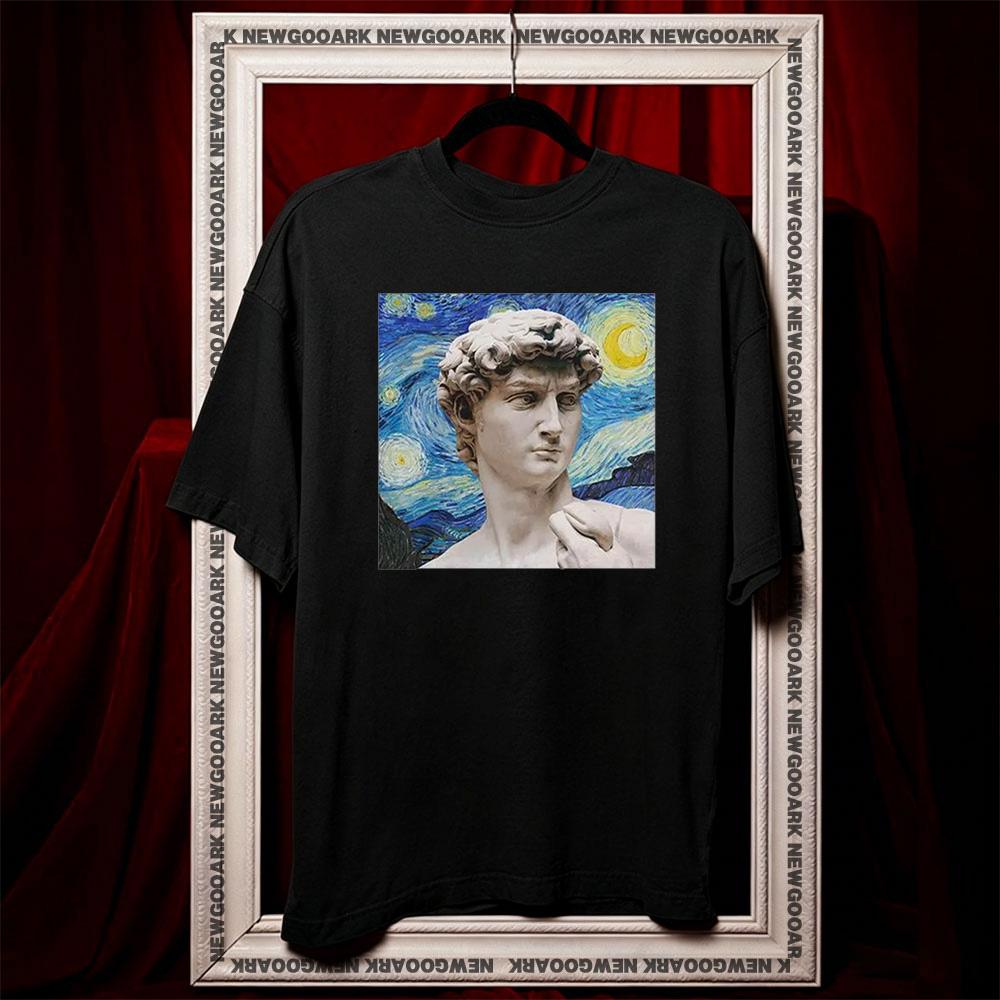 

Michelangelos David Starry Night shirt Women Unisex Casual cotton printed t shirts Adult streetwear camisetas tops ropa hombre S
