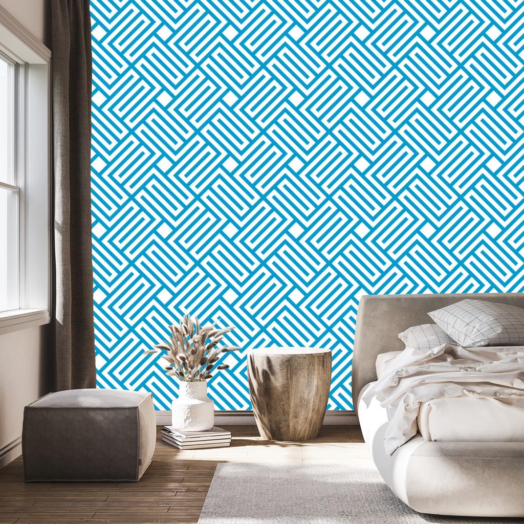 Wallpaper Geometric pattern of celadon, turquoise and white 50x1000