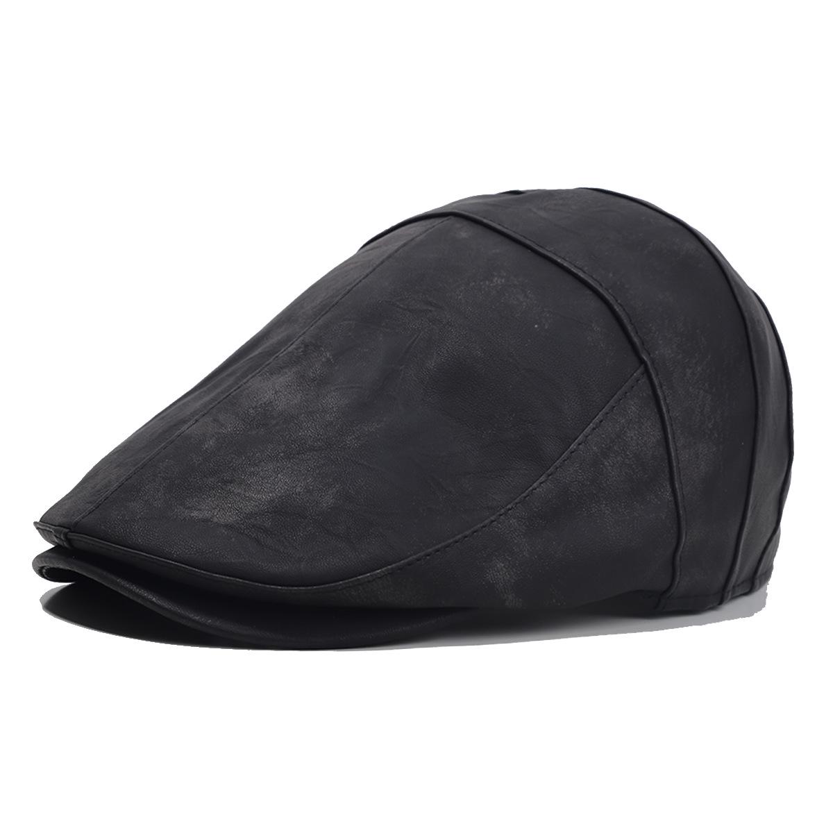 Unisex Japanese Retro Tie-Dye Leather Beret Cap - British Style, Face-Slimming, Casual  Versatile One Size