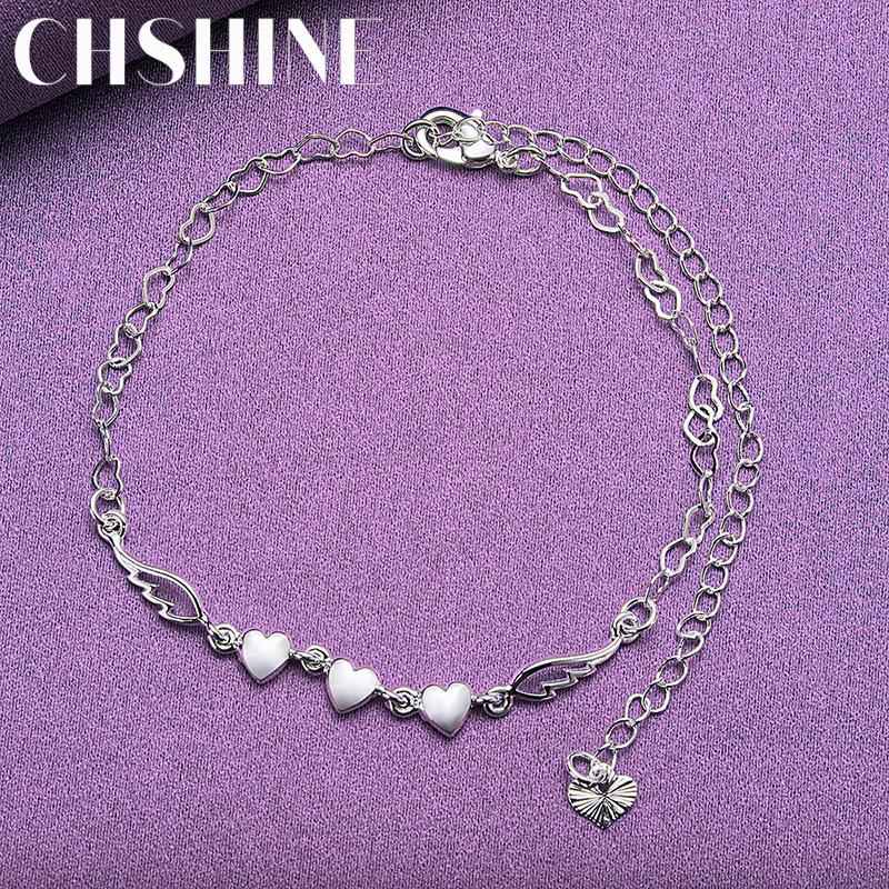 

CHSHINE 925 Sterling Silver Three Love Heart Bracelet For Women Fashion Charm Jewelry 20CM