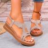 Fashion 2025 NEW Women's Large Size Sandals Open Toe Beachwear Spring New Flat Bottom Flower Crystal Roman Shoes for Adults