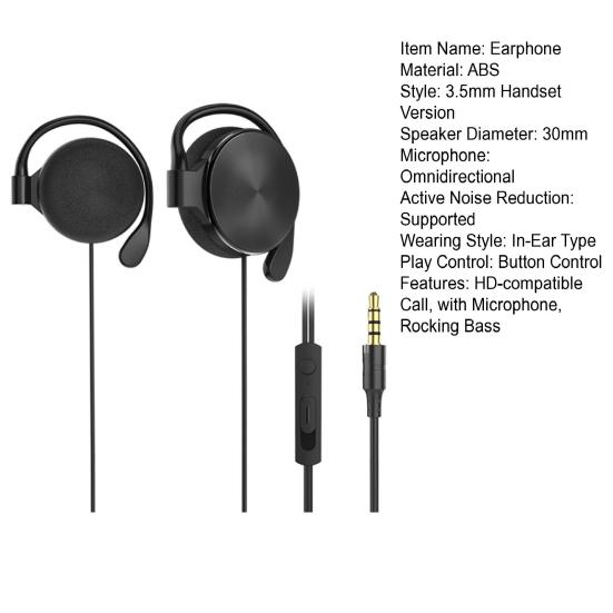 Wired Earphone Ear-hook with Microphone 3.5mm Ports Not In-ear Wire Phone Headset Sports Supply