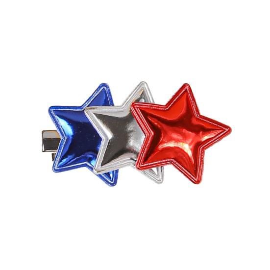 

Girl Hairpin Red White Blue Faux Leather Star Shape Hair Clip Non-Slip Claw Clip різнокольоровий