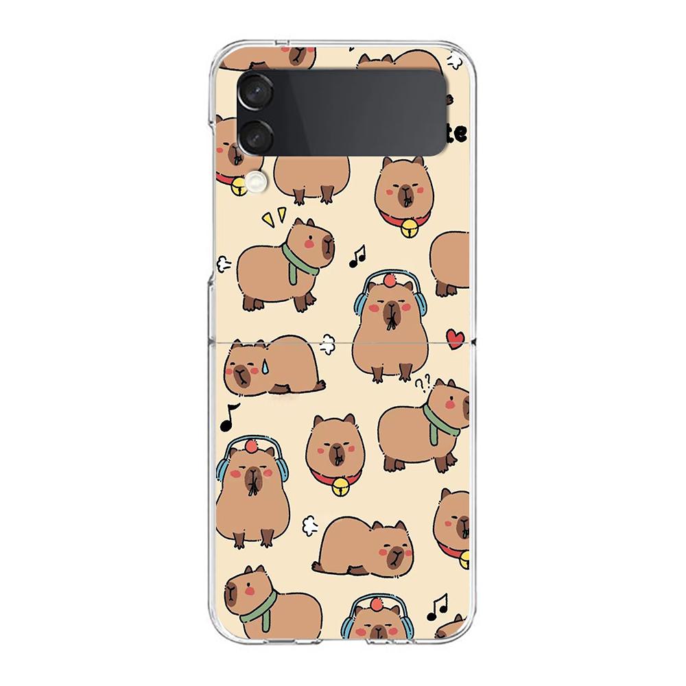 Cartoon Capybara Hard PC Phone Case For Samsung Galaxy Z Flip 5 4 3 Transparent Cover For Galaxy Z Flip 6 Foldable Shockproof