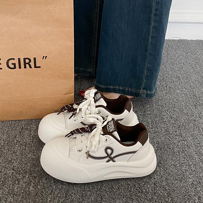 

Ugly cute beaded thick-soled little white shoes women s 2025 autumn new big head lace-up retro height-increasing casual sports moral training shoes 40 коричневый