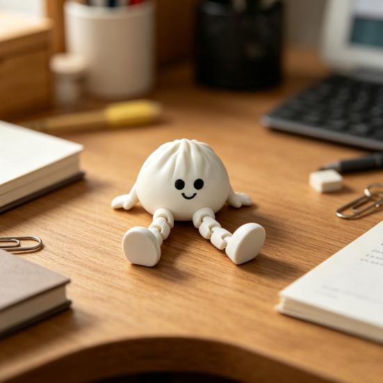 3D Printed Steamed Bun Fidget Toy, Funny Bun Figurine with Movable Joints, Desktop Stress Relief Toy for Home, Office