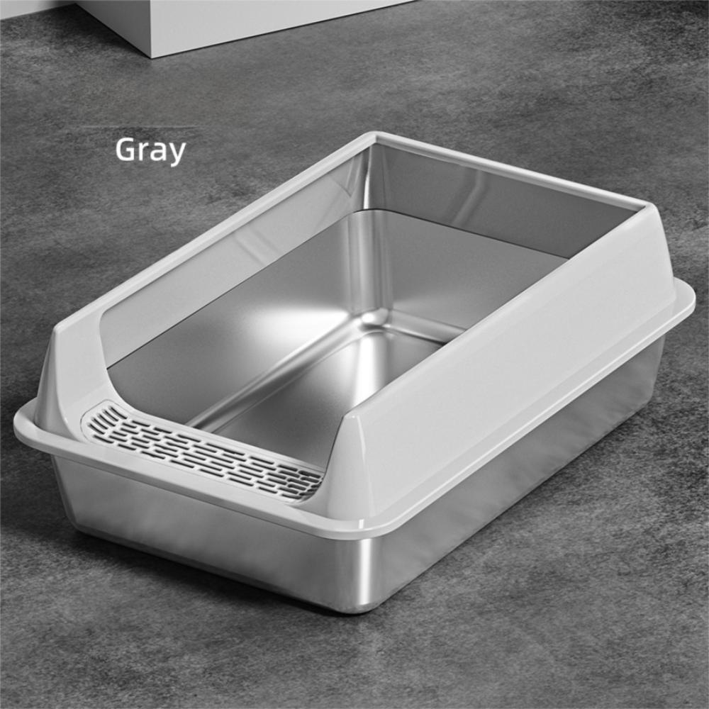 

Защитная крышка Кошачий лоток из нержавеющей стали Кошачий туалет Раковина для чистки Принадлежности для питомцев Grey-M-40*30*15cm