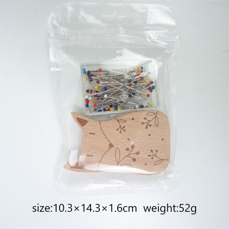 Magnetic Needle Pin Holder with 100Pcs Quilting Positioning Pin Wood Pin Cushion with 38mm Dressmaking Pin for Sewing