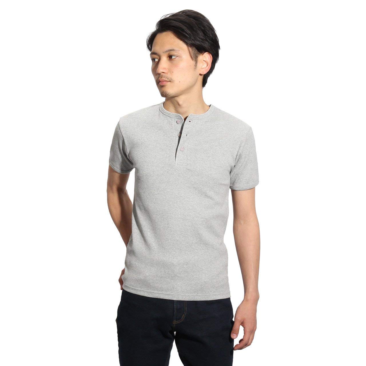 Avirex Daily Henley Neck Rib Short Size Gray T-Shirt, Sleeve, L, серый