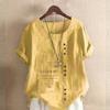 Women's Fashion Round Neck Short Sleeve T-shirt Casual Cotton Linen Graphic Shirt Leisure Loose Letter Pattern Prined Summer Blouse Tops