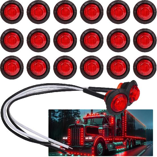

TMH 3/4 Inch Mount 10 pcs Amber + 10 pcs Red LED Clearance Bullet Side LED Marker Lights for Trailer Truck RV Car Bus Van (Pack of 20) красный