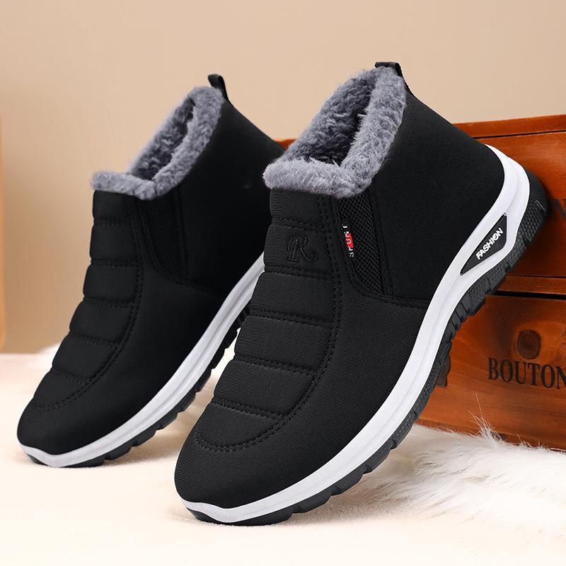 Men's Casual Winter Warm Walking Shoes Non-Slip Short Boots With Fur Lined High Top Sneakers for Outdoor and Indoor Plush Lined Snow Booties for Male