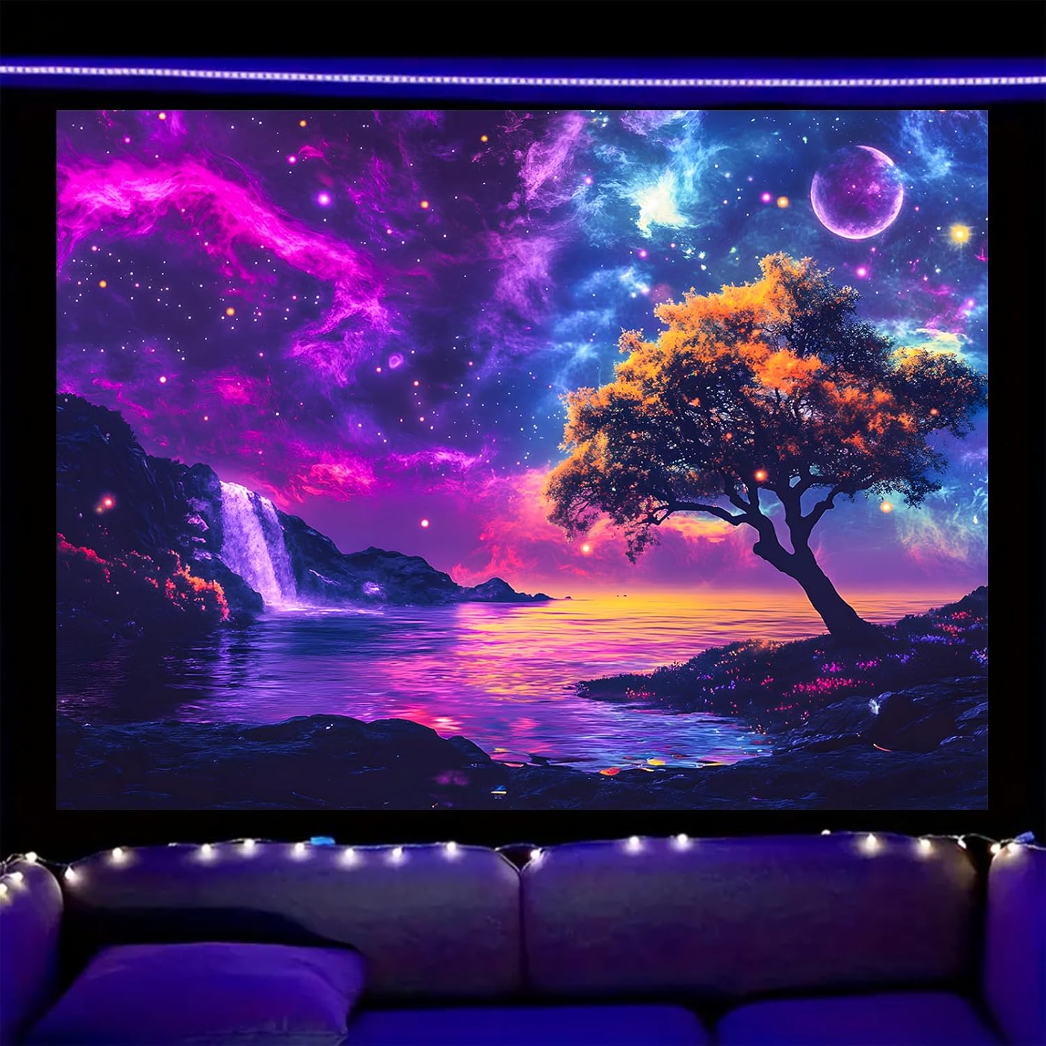 

Nuxovilar UV Reactive Tapestry Halloween Ghost Forest Scene BlackLight Tapestries Cool UV Black Light Pumpkin Night Tapestry Liv 90x150cm
