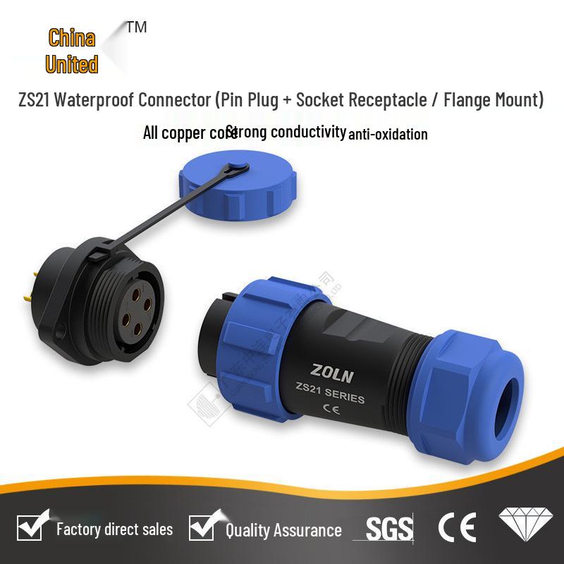 Zhonglian ZS21 Waterproof Aviation Connector: 2-12 Core Male-Female Gold-Plated Pin Plug Socket