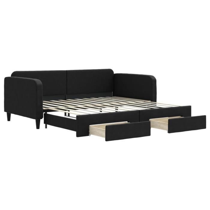 VidaXL Lit de jour avec gigogne et tiroirs noir 100x200 cm tissu 3196859