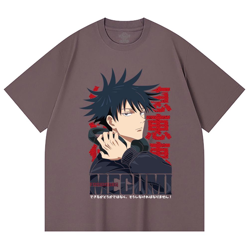 230 Gsm 100% Cotton Jujutsu Kaisen V38 Megumi Print Unisex Heavy Cotton T Shirt