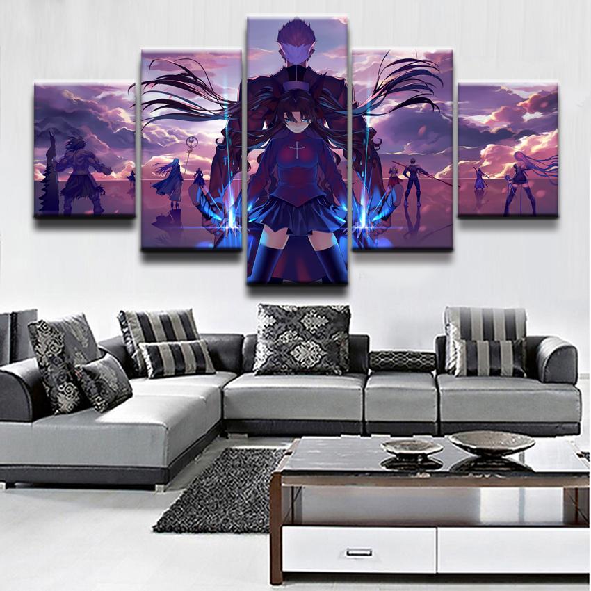

5 шт. Fate Stay Night фотографии настенные картины модульные аниме постер живопись холст для украшения гостиной без рамки