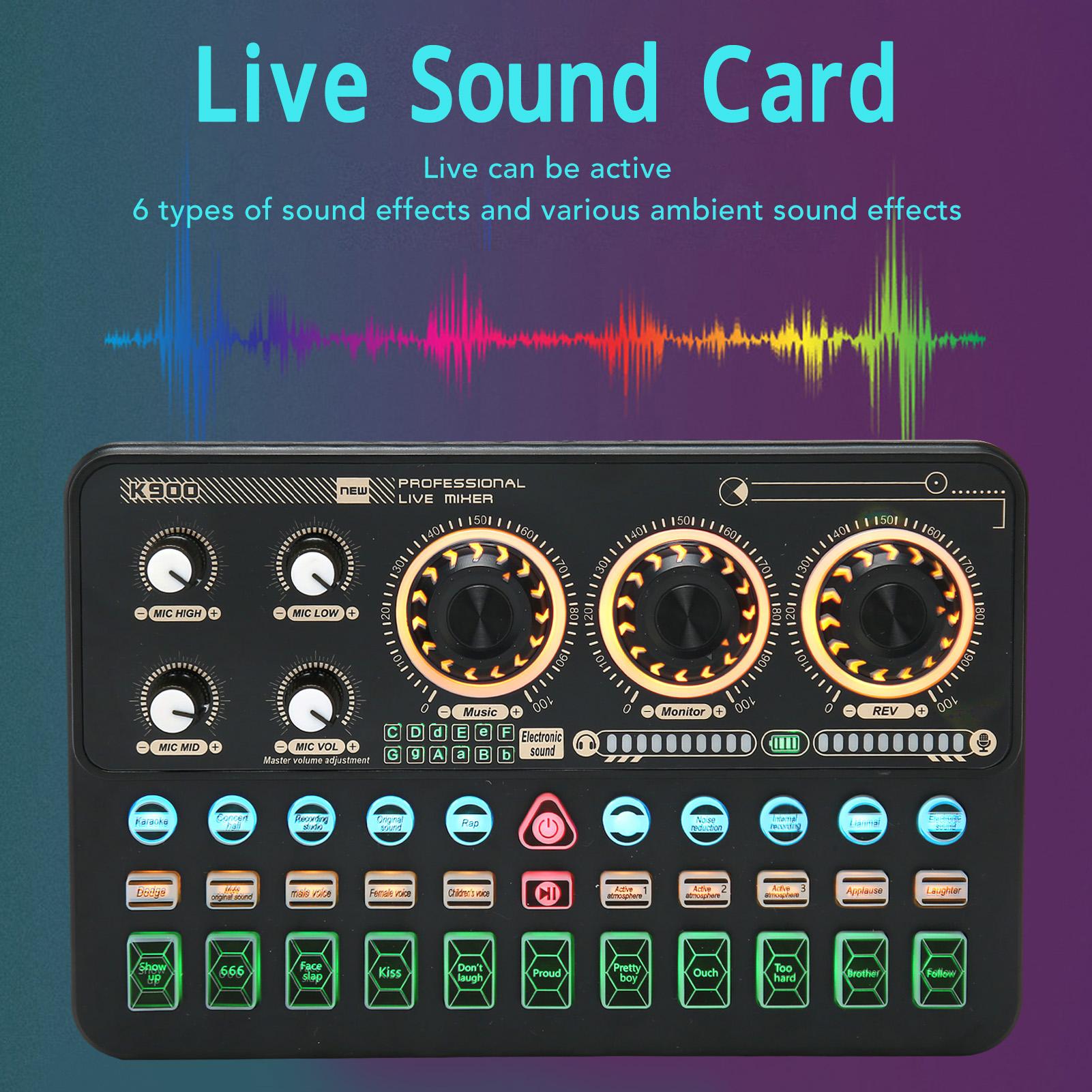 

Живая звуковая карта Bluetooth 5.0 Шумоподавление 6 Звуковые изменения Стабильный сигнал Профессиональный звуковой микшер чёрный