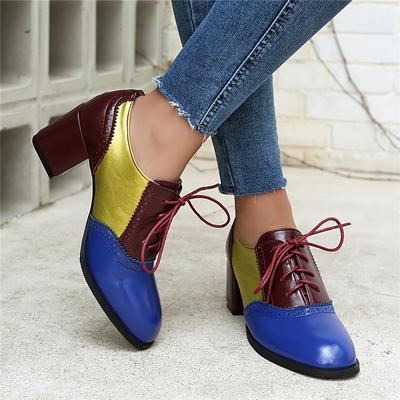 Dámské boty na vysokém podpatku, jednobarevné, jarní a podzimní, retro, brogues s vyřezáváním, na silném podpatku, barevně sladěné, ve velkých velikostech, šněrovací, nízké