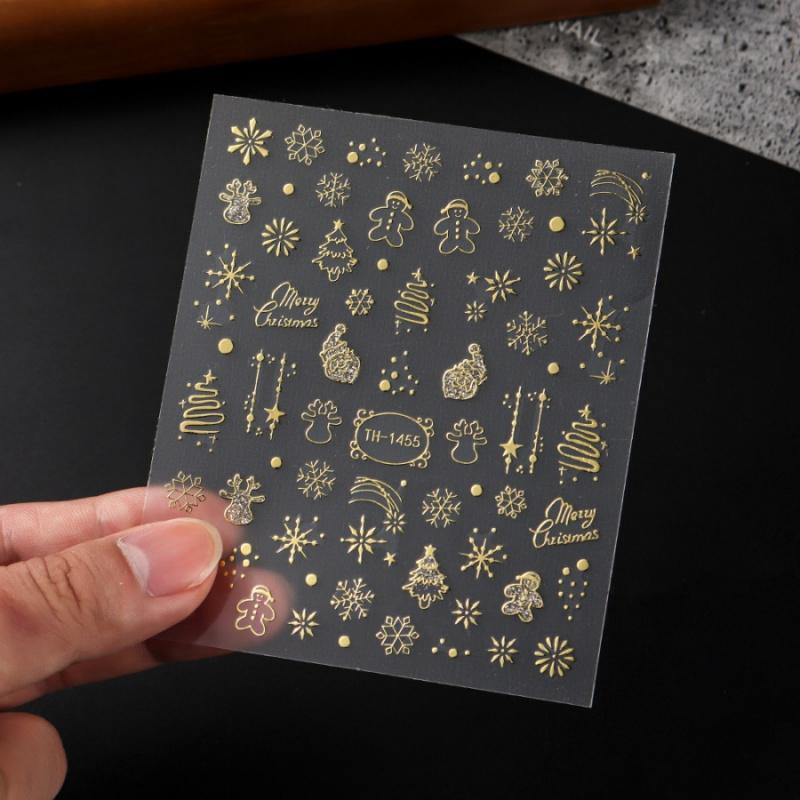 1Pcchristmas Nail Stickers Gold Foil Embossed Christmas Tree Gingerbread Man Reindeer Star Wearable Nail Stickers Phone Laptop D