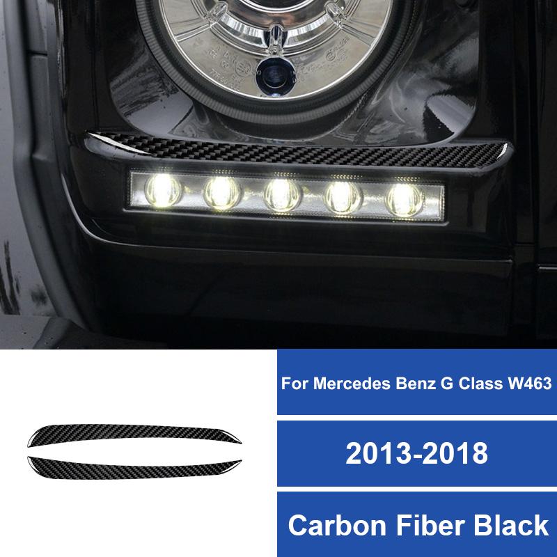 2PCS Real Carbon Fiber Car Headlight Lamp Eyebrow Decoration Sticker For Mercedes-Benz G-CLASS W463 2013-2018 Auto Accessories