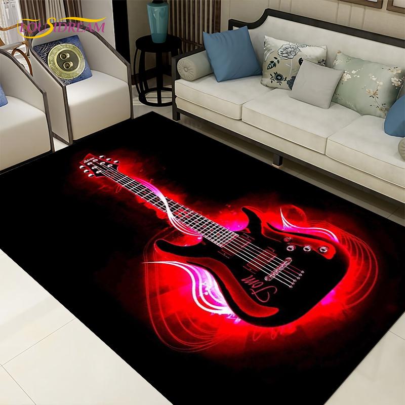 3D-Teppich mit kreativem Wasser- und Feuergitarren-Motiv, Teppiche für Wohnzimmer, Schlafzimmer, Dekoration, Küche, Badezimmer, rutschfeste Fußmatten