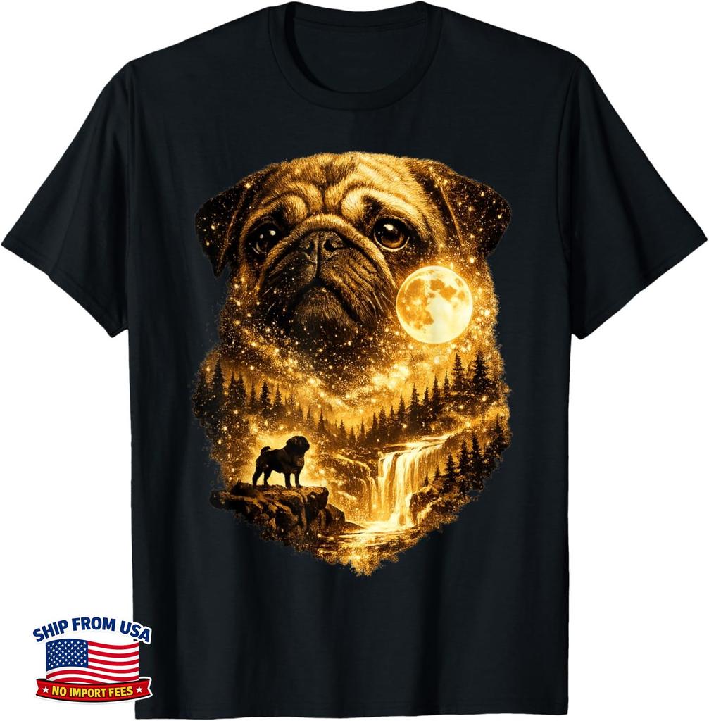 Schwarzer Mops heult den Mond an 90er Retro Tier Hundemama Haustier T-Shirt
