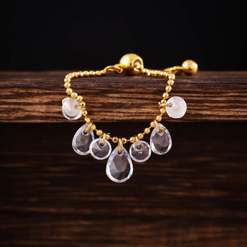 

Fashion Crystal Waterdrop Pendant Rings For Women Vintage Gold Color Pull Adjustable Beaded Ring Waterproof Zircon Gifts золотий