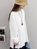 PLUS SuZhen Damen locker geschnitten Hanf Baumwolle Langarm Boyfriend T-Shirt