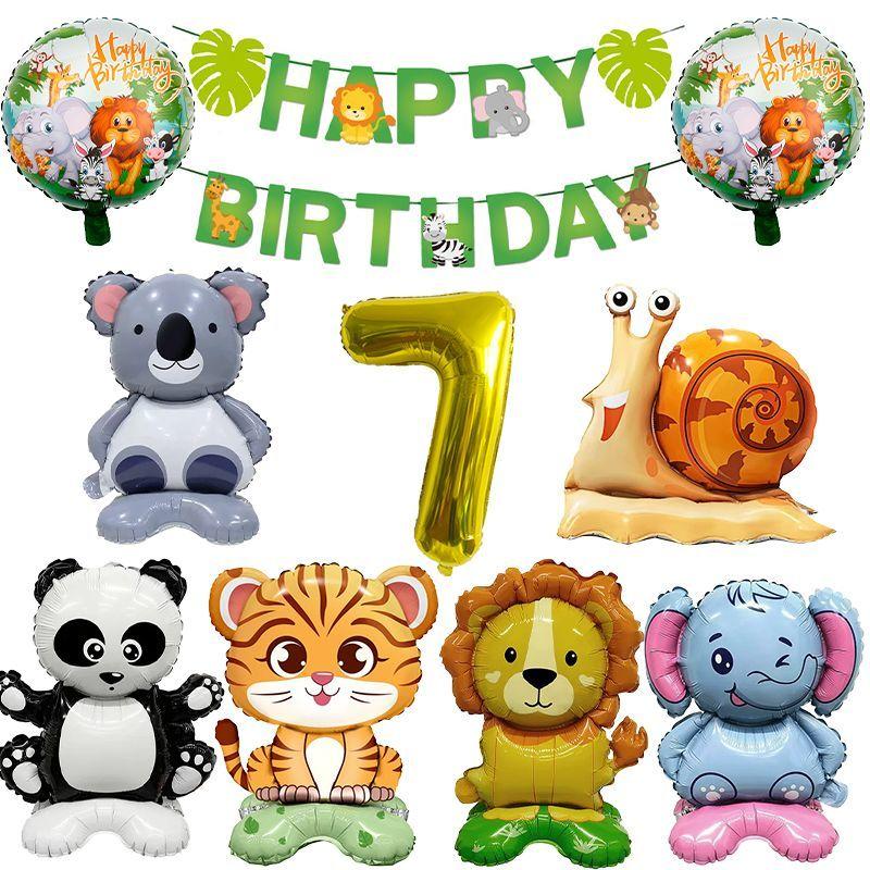 Animal-themed Cartoon Panda and Tiger-shaped Balloons Set for Children's First Birthday