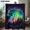 Aurora Borealis Bear Forest Starry Sky Print Throw Blanket Northern Light Pine Tree Galaxy Scene Soft Warm Blanket All Season