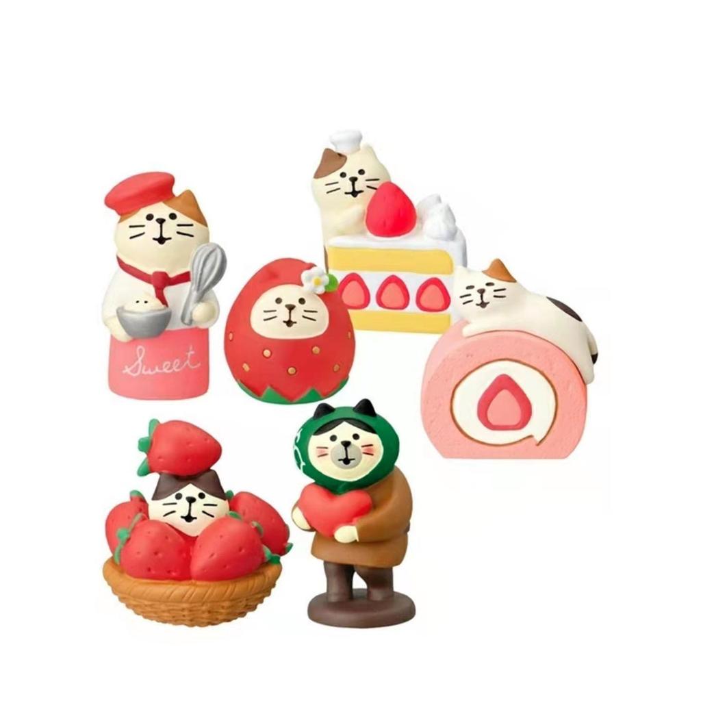 Japanese ZAKKA Cat Strawberry Chocolate Cake Shop Resin Ornament