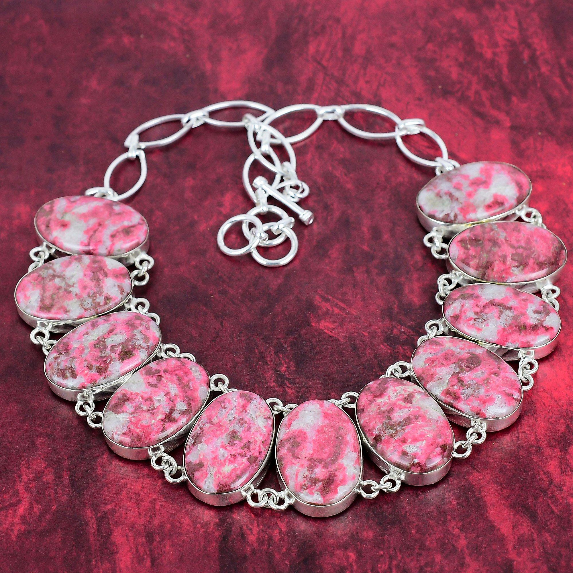 

Ожерелье ручной работы из розового тулита с драгоценным камнем, регулируемая цепочка из стерлингового серебра 925 пробы Изящные украшения на День Благодарения Adjustable with 18 inches розовый